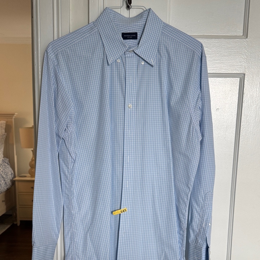 Proper Cloth Light Blue Checkered Dress Shirt